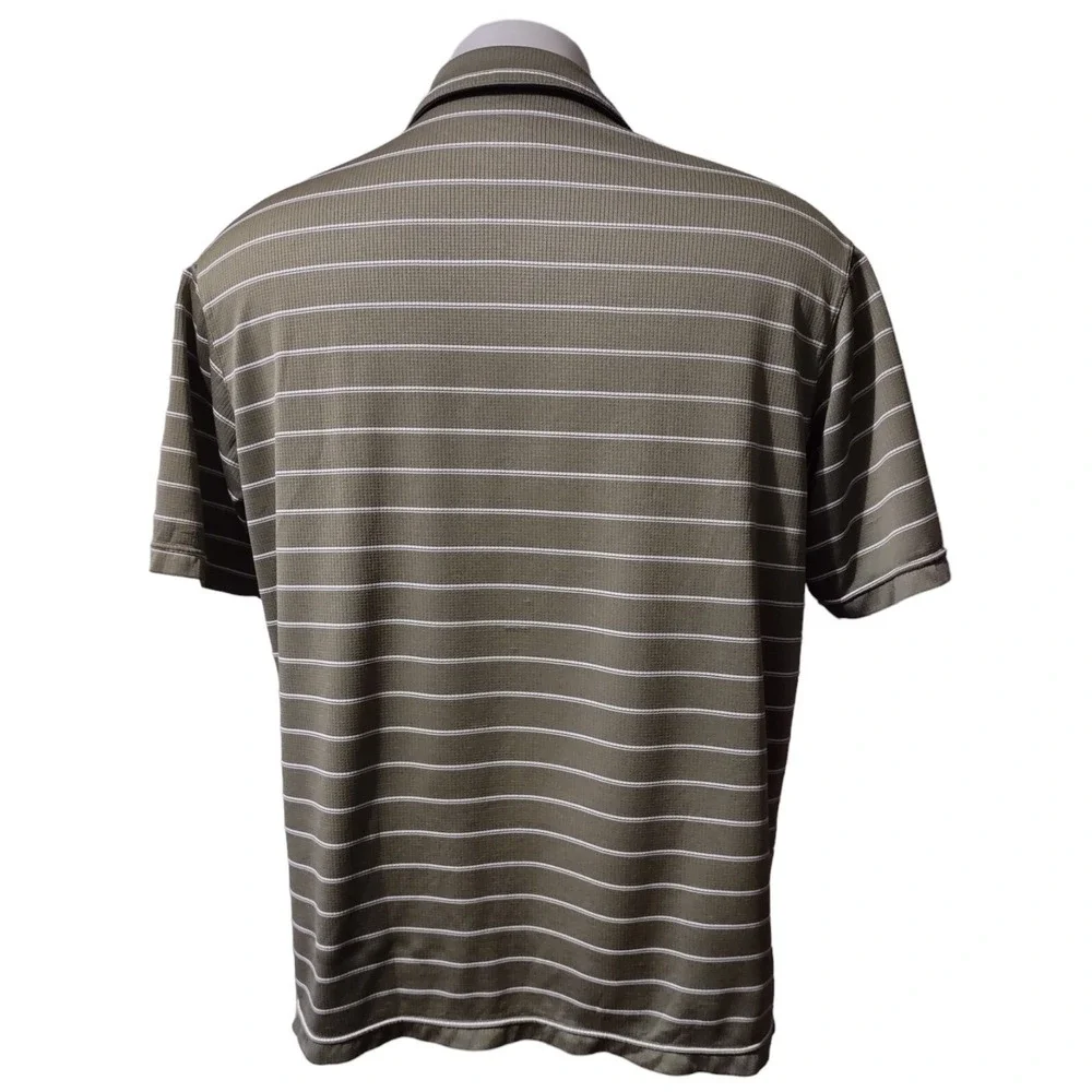 Nike Performance Polo Shirt Men's Large L Green Striped Collar Logo Short Sleeve